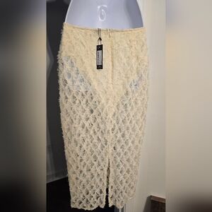NWT PrettyLittleThing Cream Textured Pencil Midi Skirt